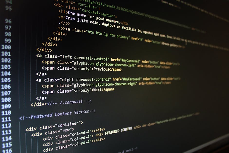 Close-up view of a computer screen displaying HTML code with various tags and structure, illuminated against a dark background, emphasizing web development and technical content relevant to online cle